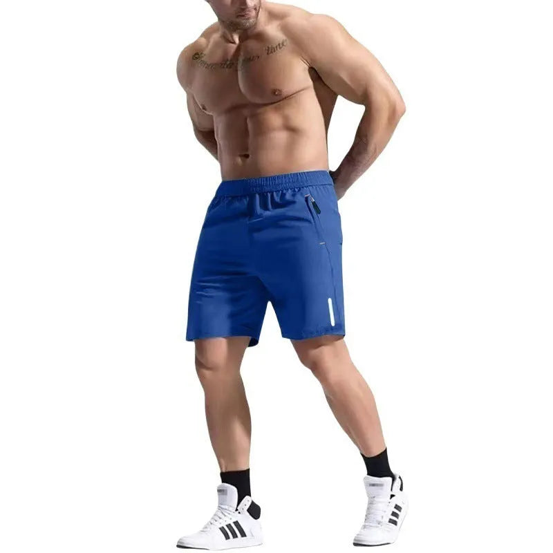 Men's grey bamboo blend sports shorts with elastic drawstring waist on a plain background.