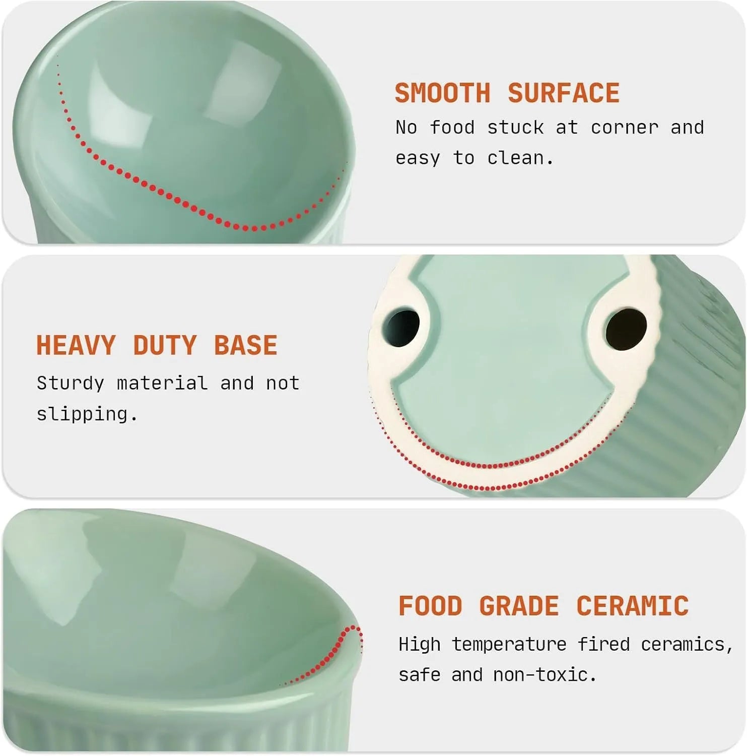 Ceramic elevated cat bowl in green colour, showing tilted design and raised feeding height.