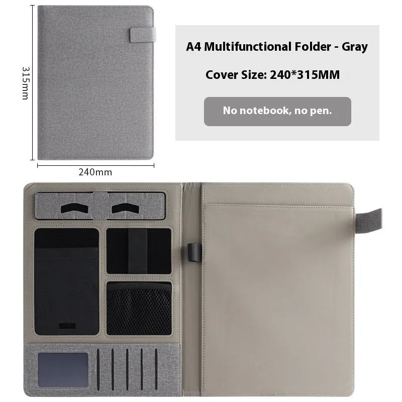 A4 leather business folder in black with pen and notepad options for office use