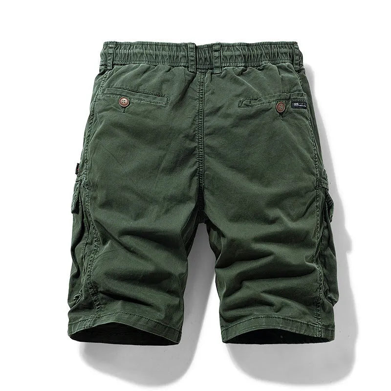Men's cotton shorts with zipper and multiple pockets in Korean style fifth pants length