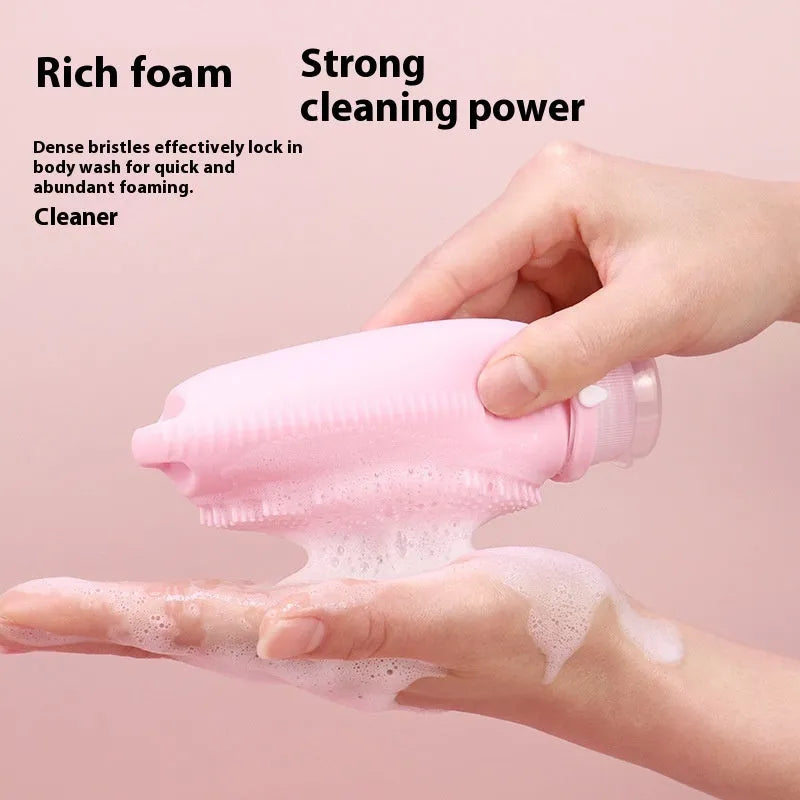 Silicone bath brush storage bottle in 100ml capacity showing colour options