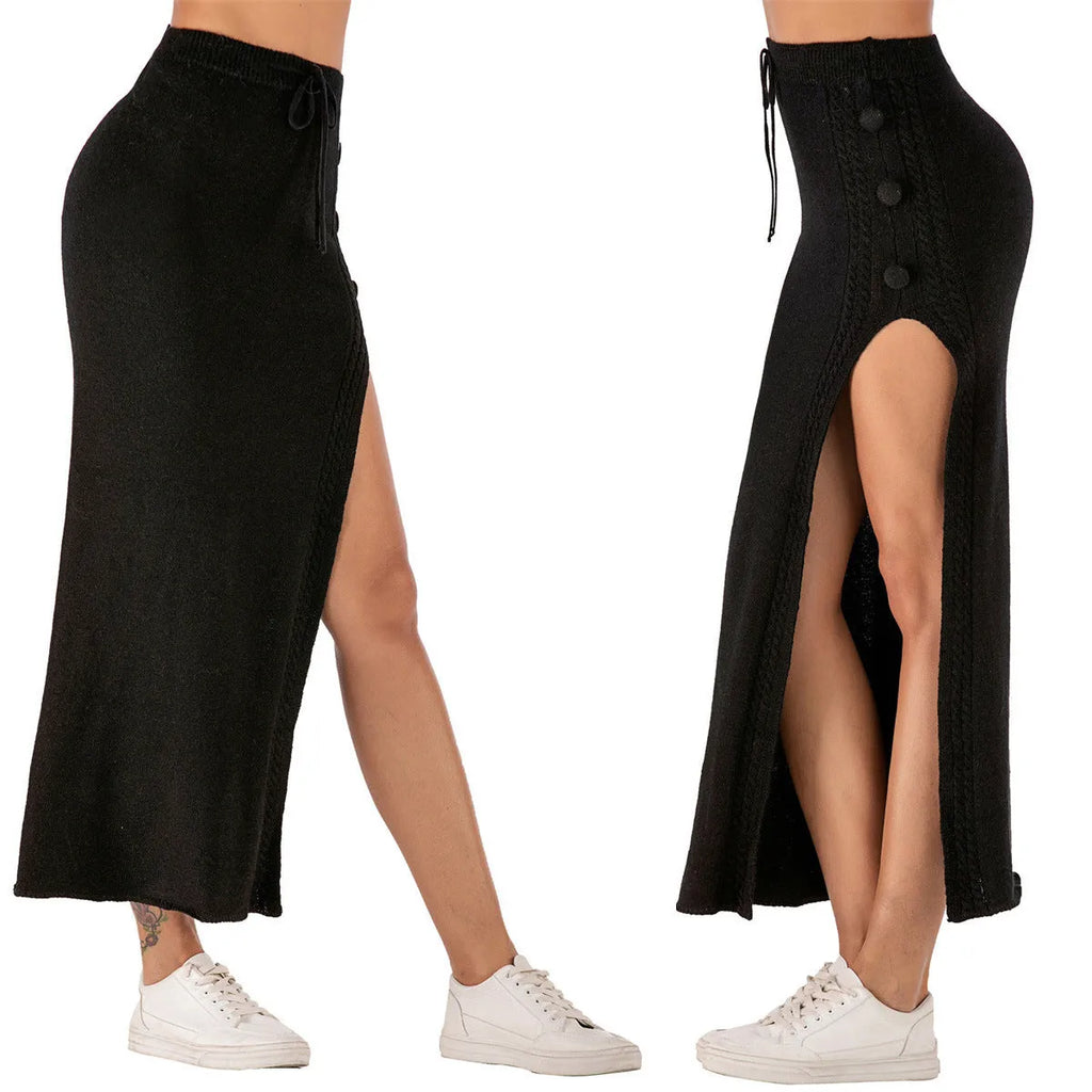 Acrylic mid-length tight skirt with side split in black, pink, or grey colours