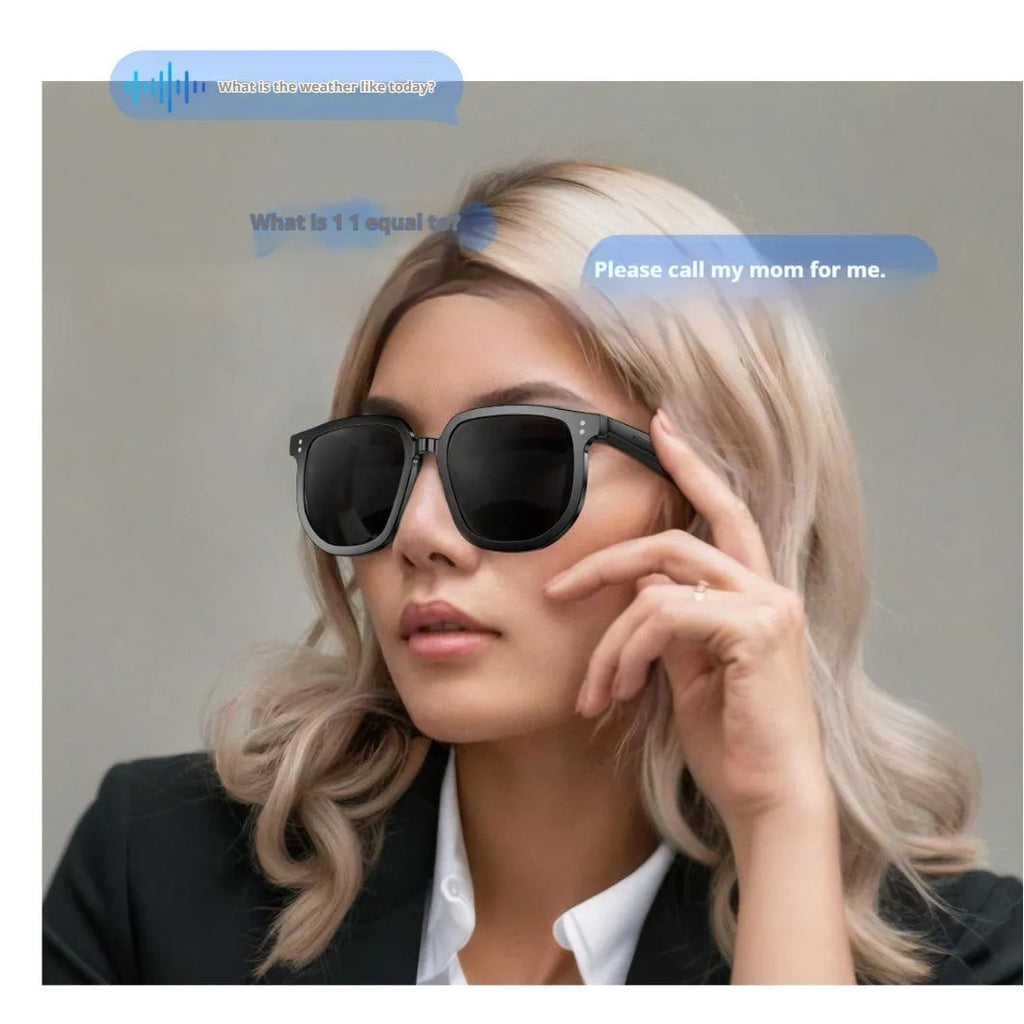 Black smart glasses with Bluetooth audio capabilities and touch controls