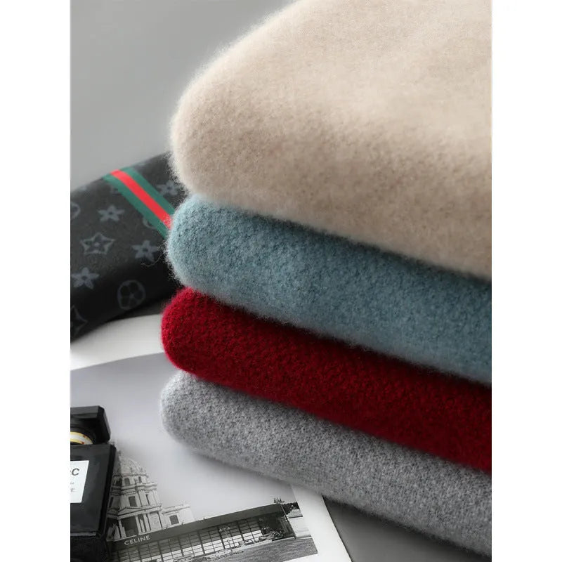 Sheep wool half-height zip round neck slim fit sweater in raw velvet camel colour