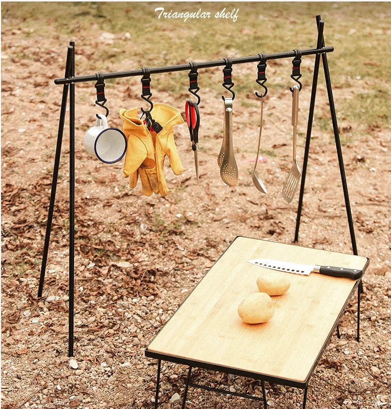 Aluminium camping clothes drying rack with triangle frame and side hanger