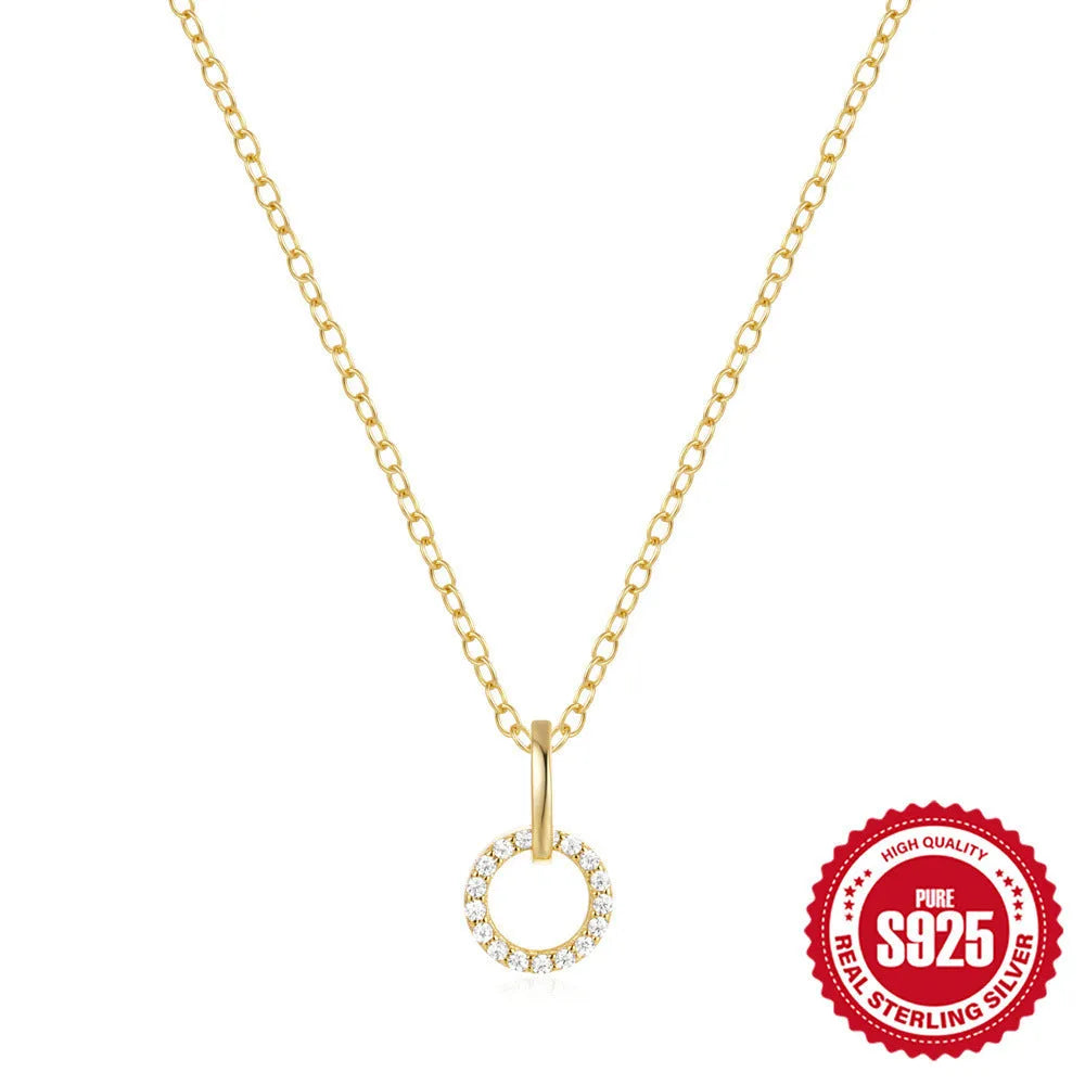 S925 sterling silver interlocking geometric pendant clavicle chain necklace with micro zircon details on gold-tone finish