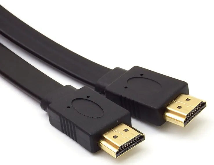 Flat HDMI cable with standard connectors showing length options from 0.3 to 10 metres