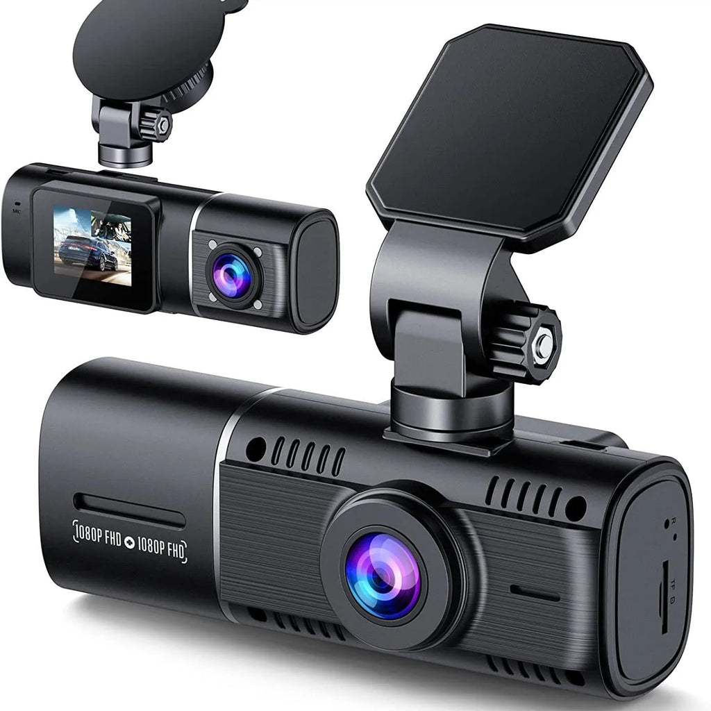 Standard black dashcam for car with front and rear recording, shown with 1.5-inch screen.