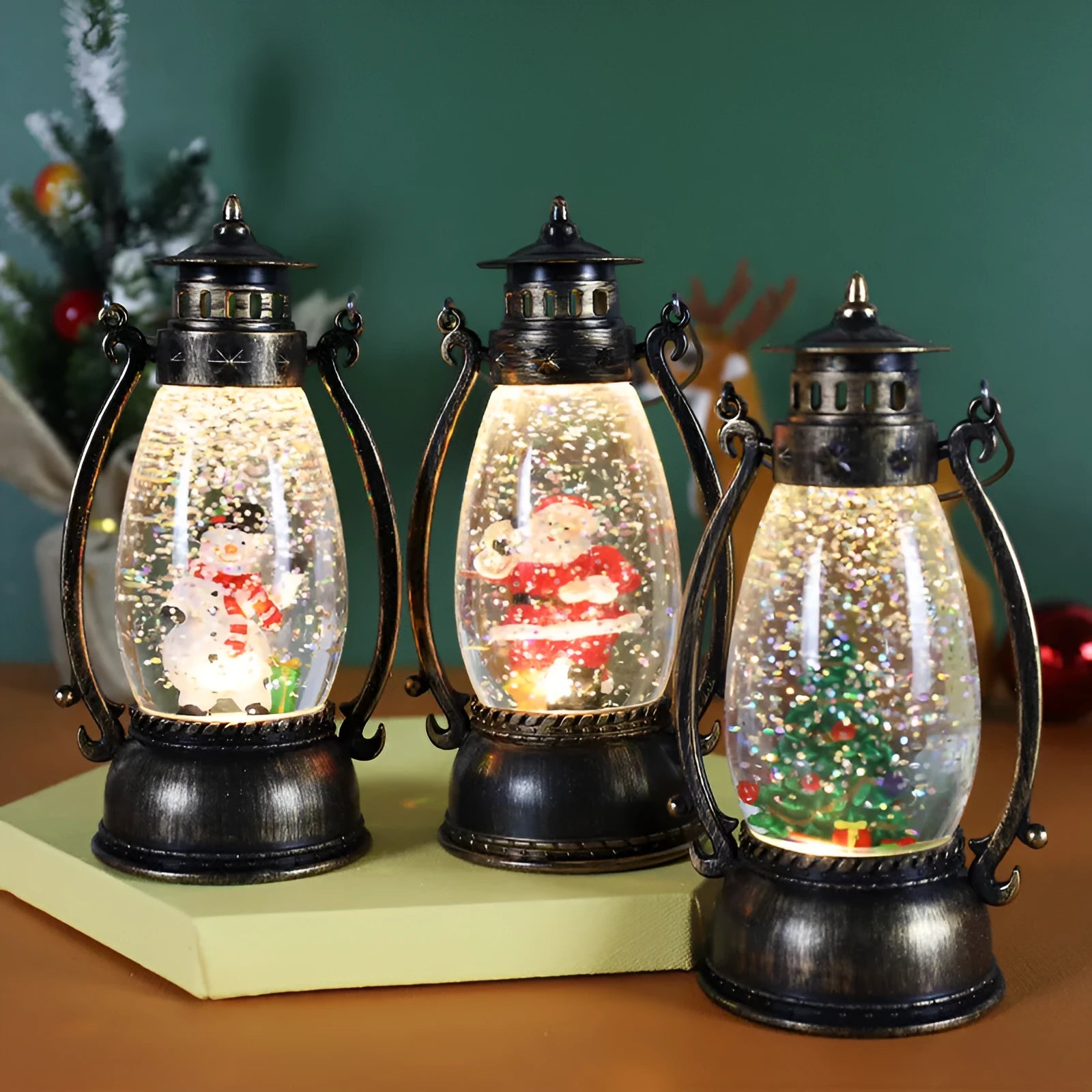 Plastic LED oil lamp Christmas decoration in snowman or elderly character design with battery-powered illumination