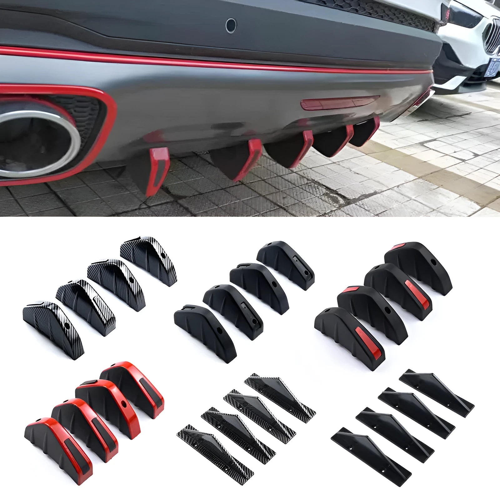 Black ABS plastic triangle rear spoiler for cars, measuring 15cm, with screws and adhesive.