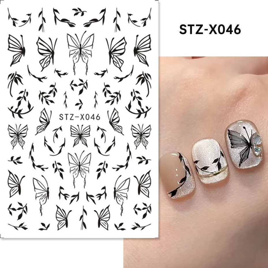 Cartoon nail art stickers with black and silver strip love pattern design