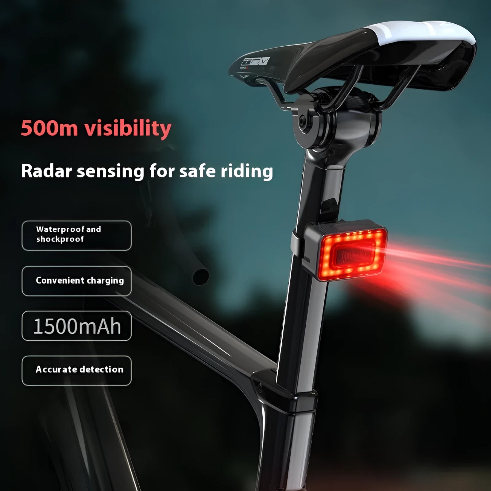 Smart radar bicycle taillight with double bracket mounting and Type-C charging port