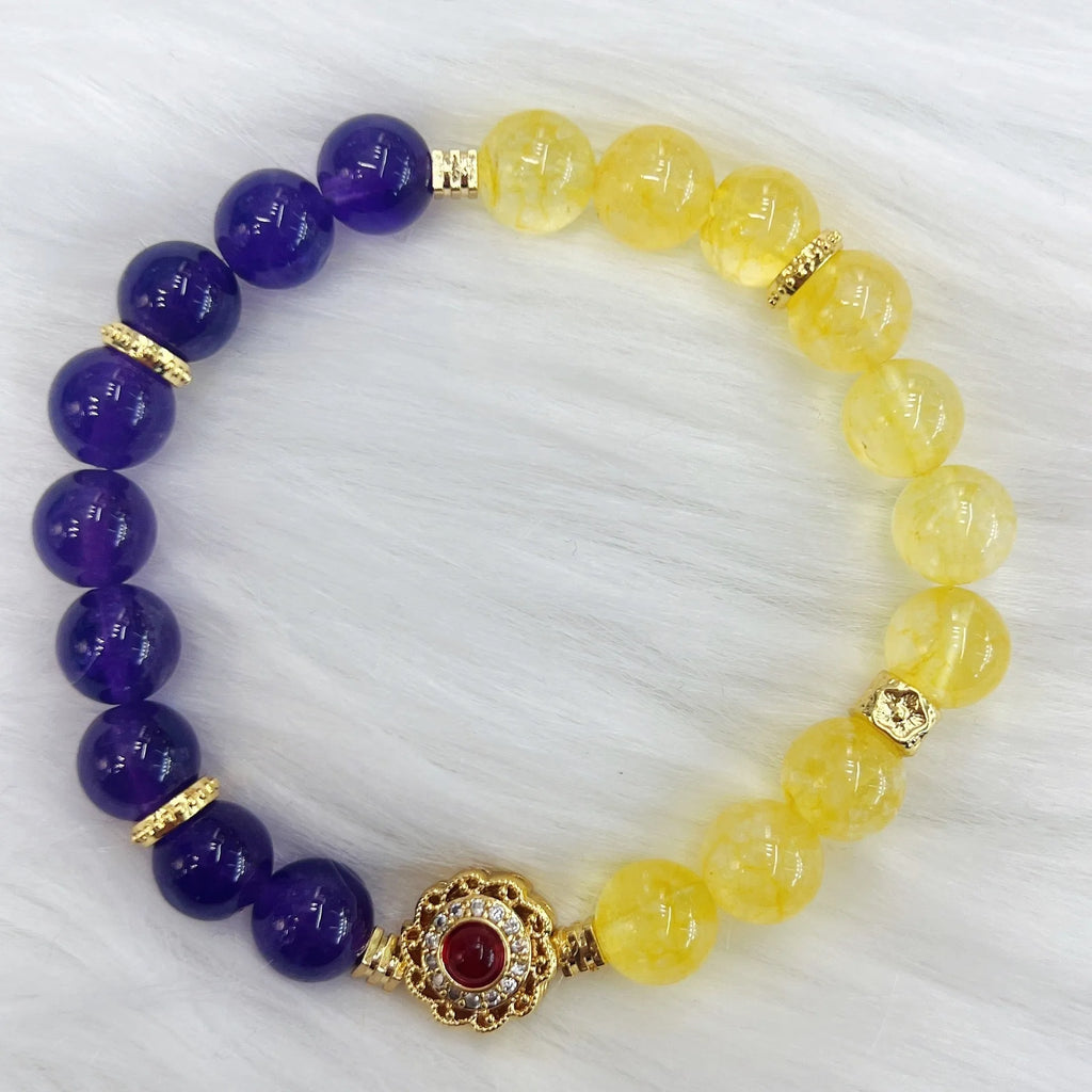 Handmade women's yellow and purple crystal amethyst bracelet with manual craftsmanship