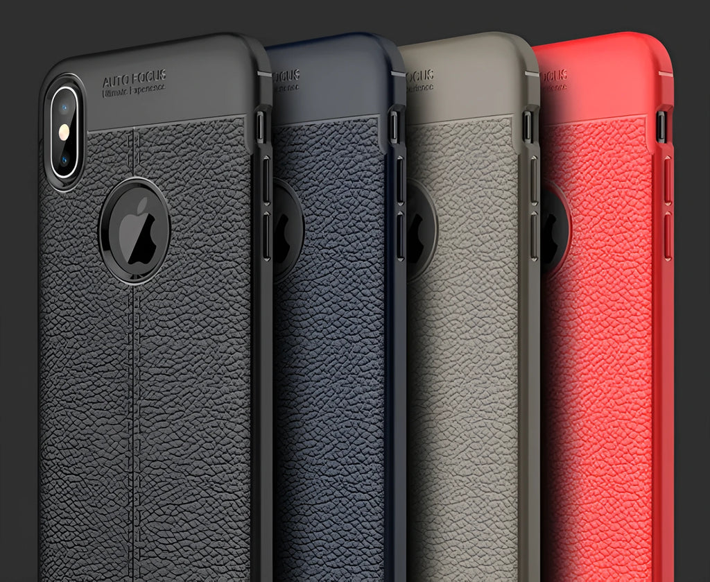 Black WeFor PU leather and silicone protective case for OnePlus 6 phone with included screen protector.