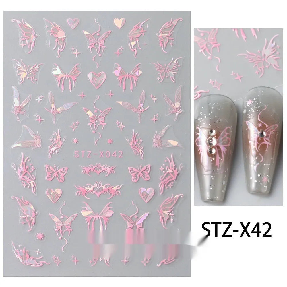 Cartoon nail art stickers with black and silver strip love pattern design