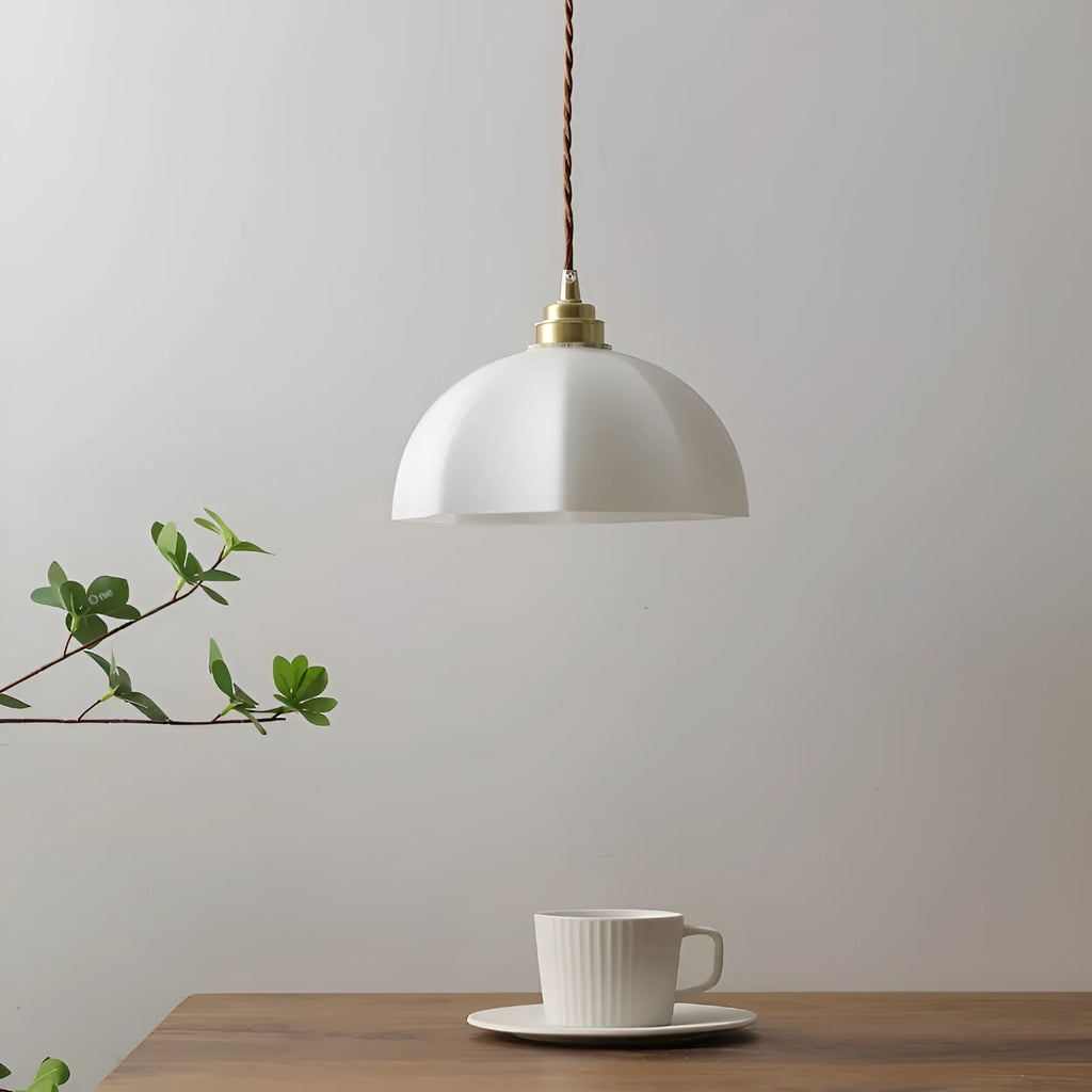 Brass Chinese style indoor droplight with copper glass shade for bedside or study lighting