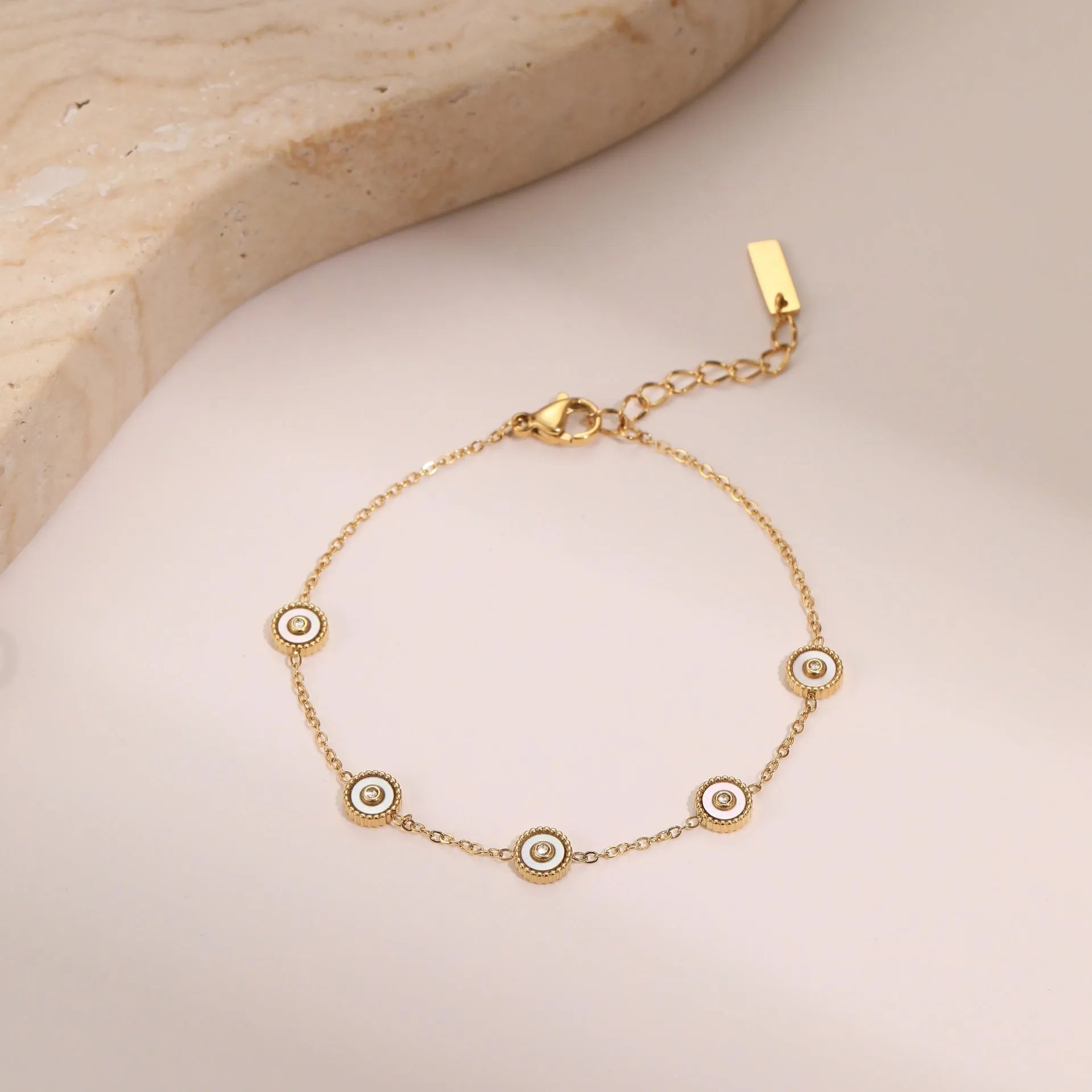 Women's geometric fritillary design bracelet and necklace set with 18K gold plating on stainless steel