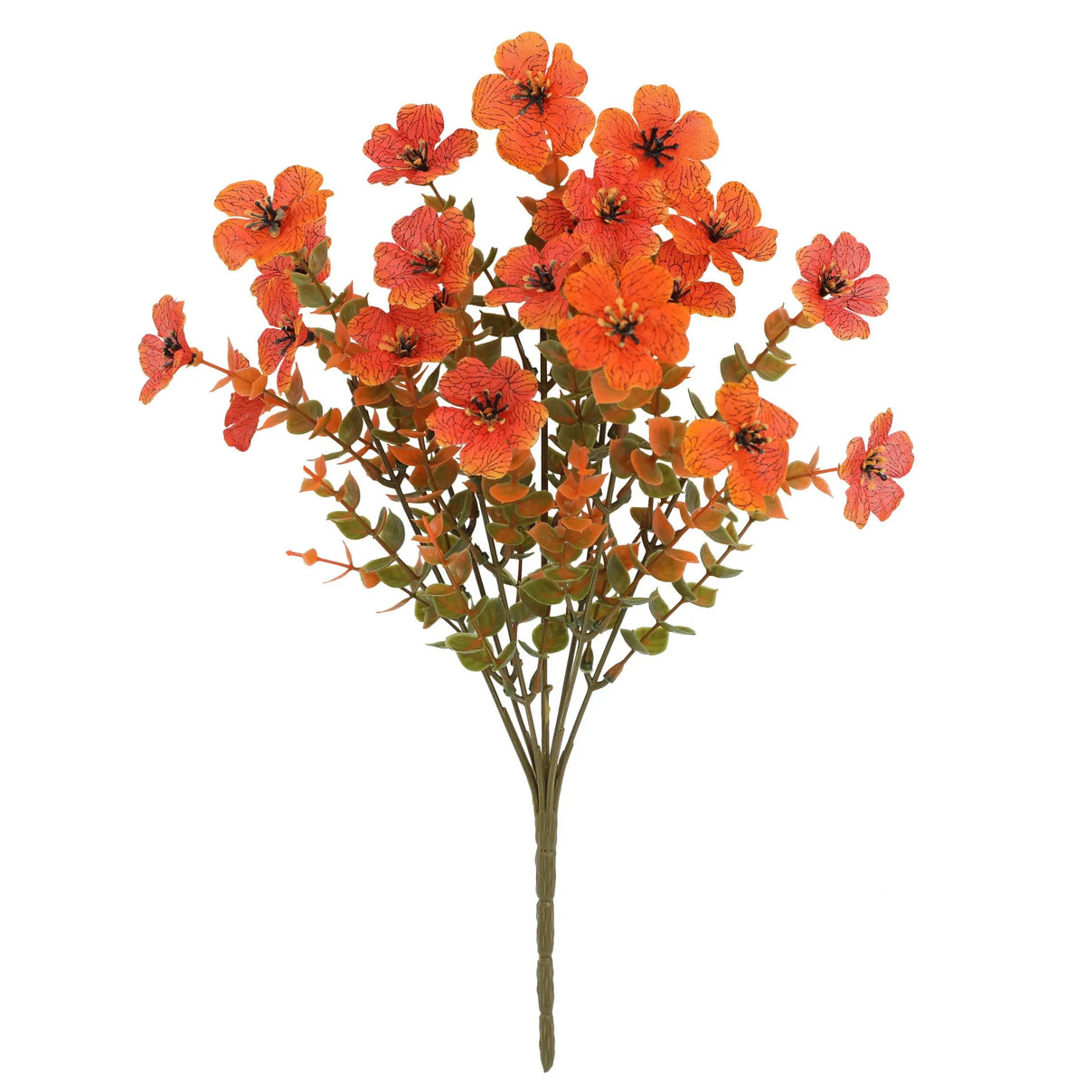 Artificial silk flower bouquet in autumn colours on a plastic stem for home and event decoration.