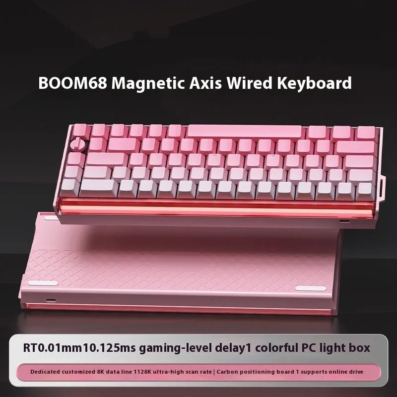BOOM68 compact mechanical gaming keyboard with RGB backlighting on a desk