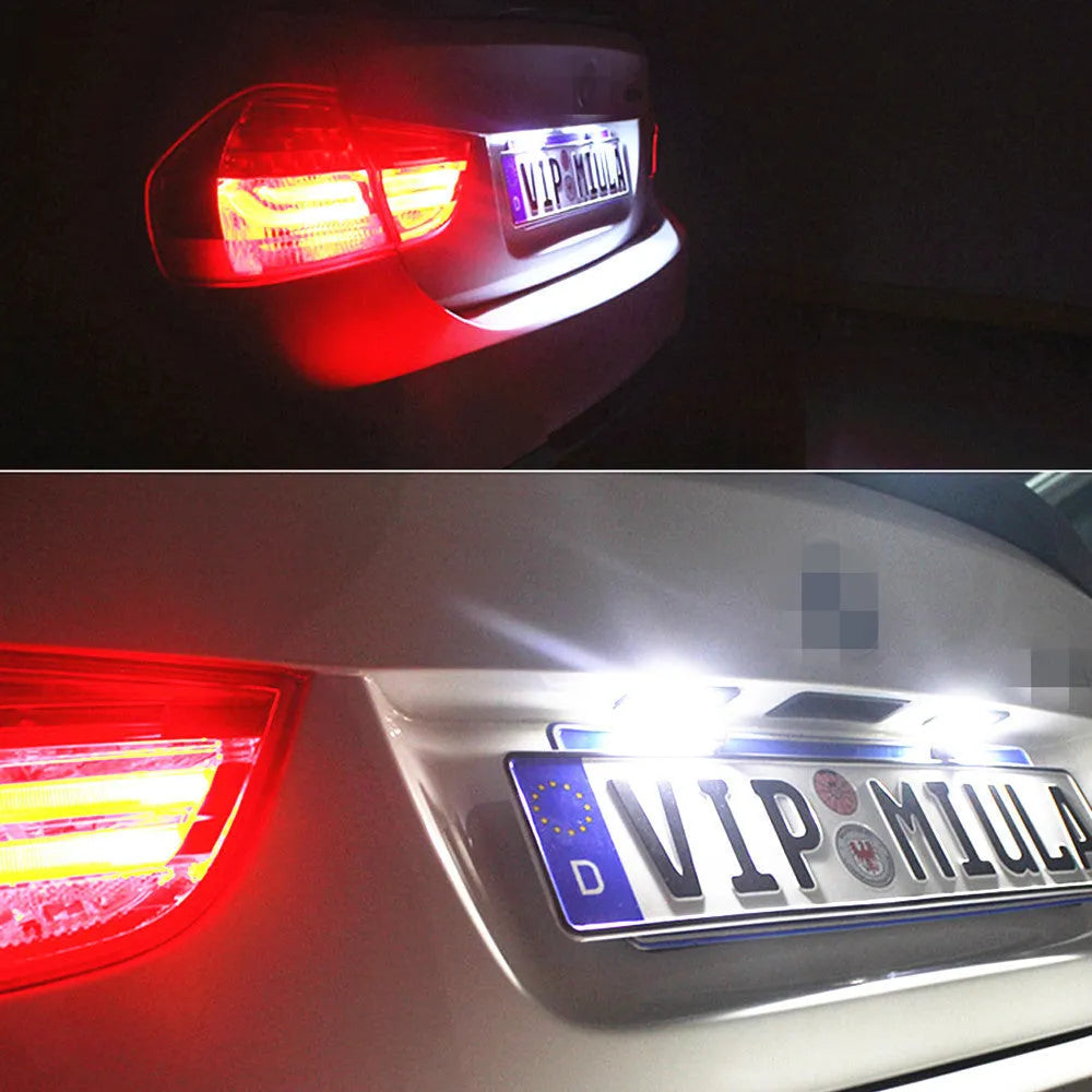 Pair of Volkswagen-specific Canbus LED licence plate light bulbs for Golf, Polo, Phaeton models.