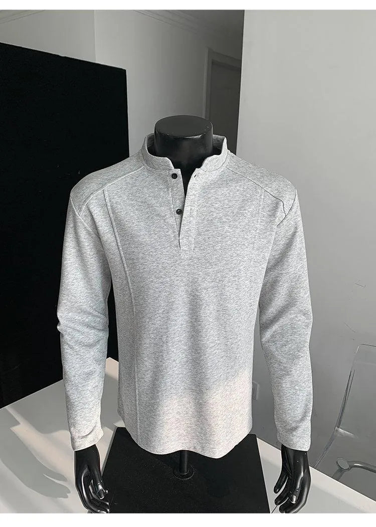 Men's patchwork stand-up collar polo shirt in loose fit Chinese cotton for daily wear