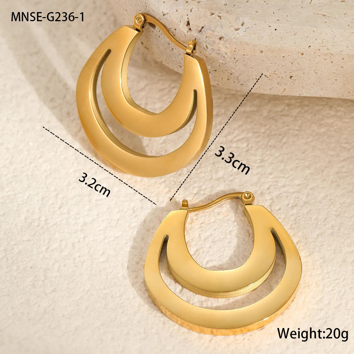 Gold plated geometric French earrings with round ring minimalist design