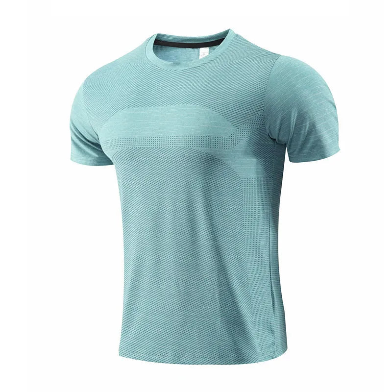 Short sleeve basketball and running t-shirt in polyester spandex fabric on a white background.