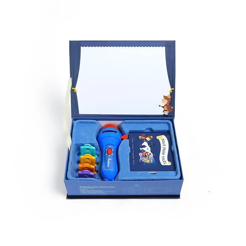 SmartKids children's story projector torch with four fairy tale projection discs showing castle and character images