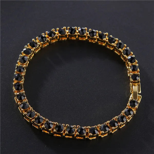 Men's silver alloy hip hop bracelet with geometric links and a row of clear rhinestones.