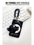 Cartoon black cat plastic card sleeve holder with ferrule pendant for transit and student cards