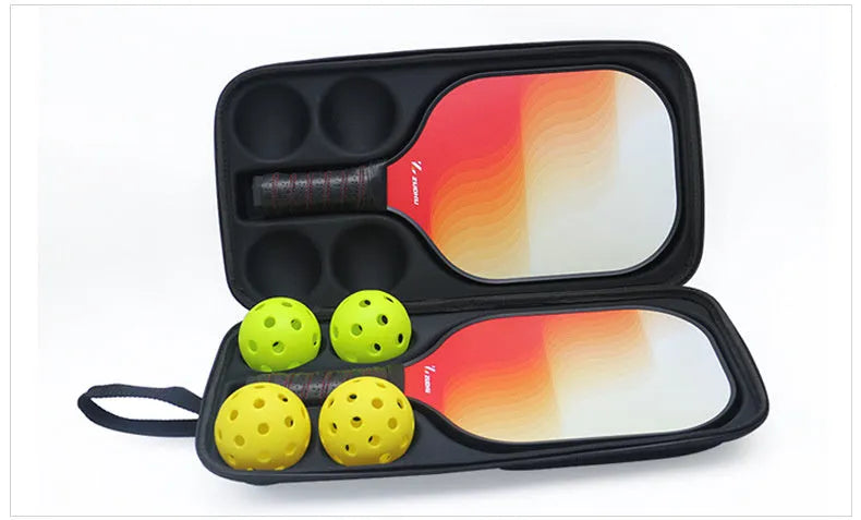 Black waterproof EVA pickleball racket storage case with shoulder straps showing 45x25x8 cm dimensions