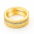 Gold geometric zircon ring for women on a white background.
