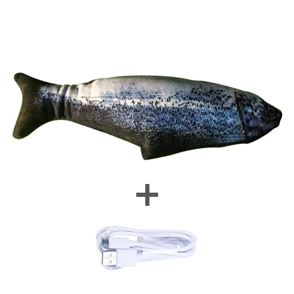 30cm electronic jumping fish cat toy with USB cable in multicolour fish designs