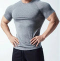 Men's tight stretch quick-dry running t-shirt in black round neck short sleeve design