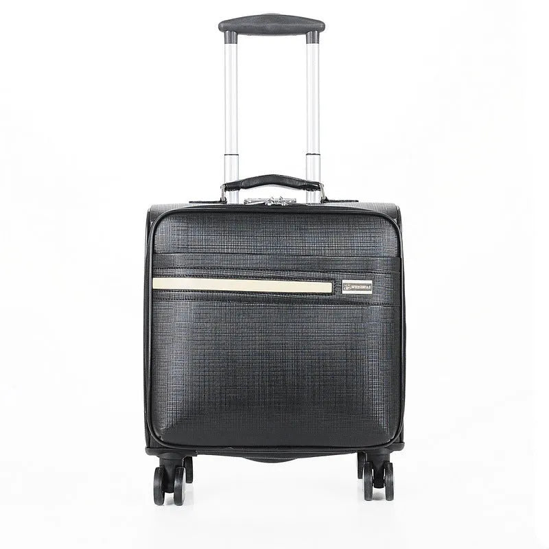 18-inch black PU leather business case with lock and airplane wheels