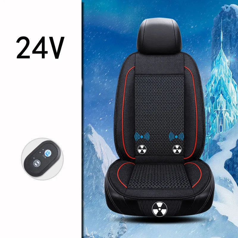 Square black car ventilation seat cushion with power cord on car seat