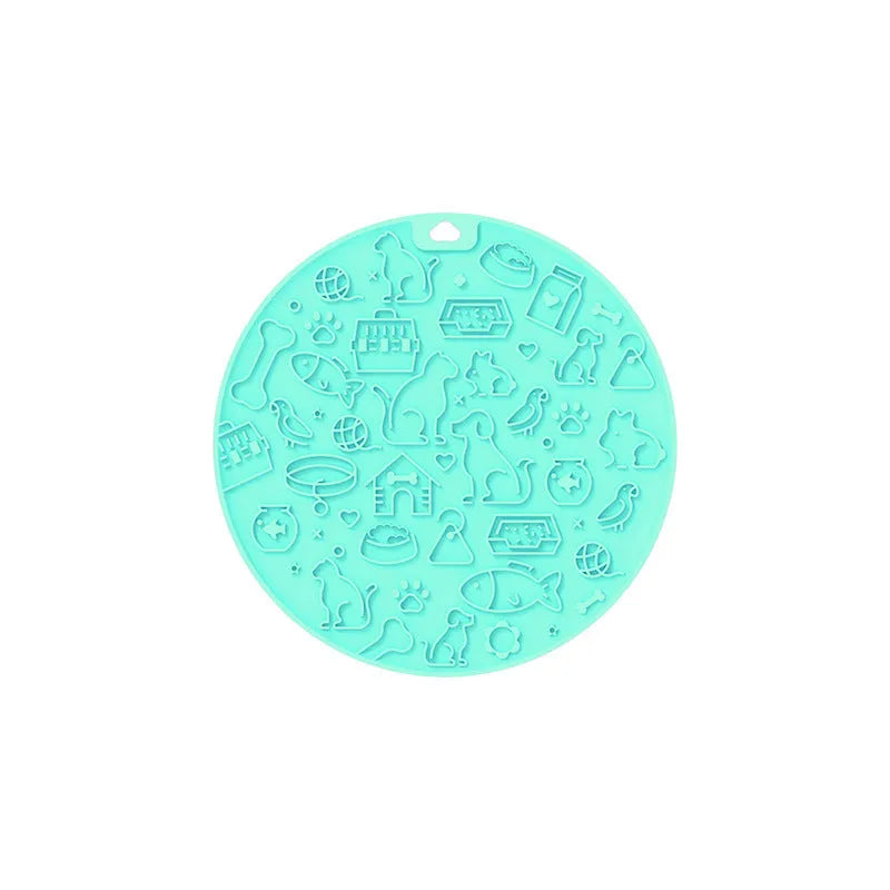 Round silicone pet licking mat with sucker base in multiple colour options