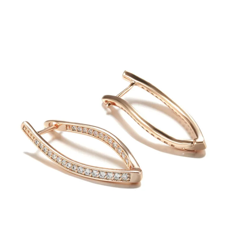 Geometric-shaped copper drop earrings for women with zircon stones, shown as a pair.
