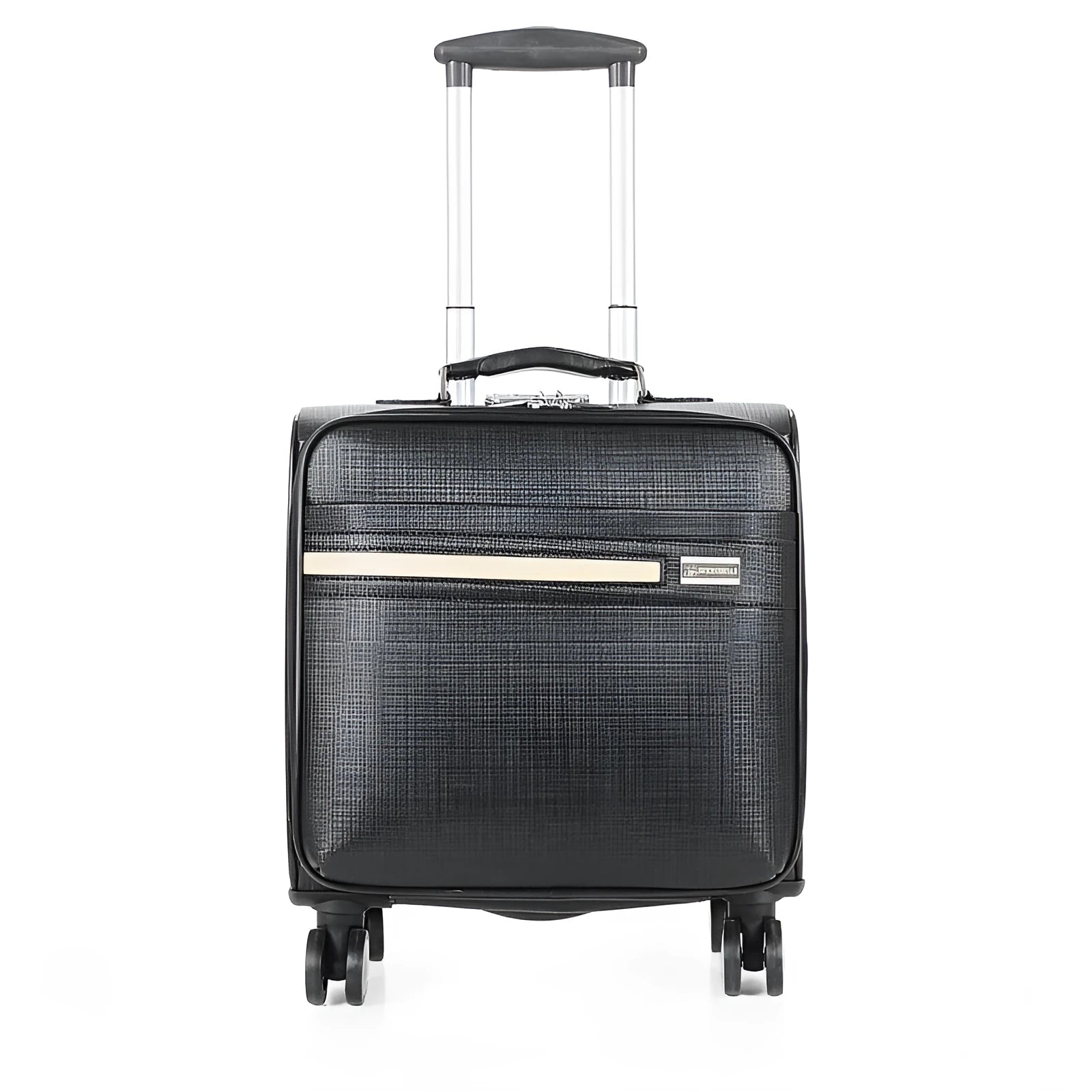18-inch black PU leather business case with lock and airplane wheels
