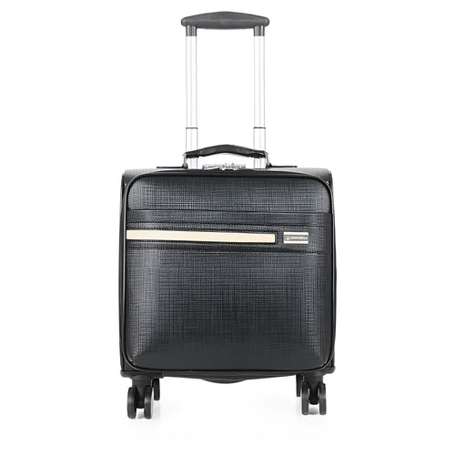 18-inch black PU leather business case with lock and airplane wheels