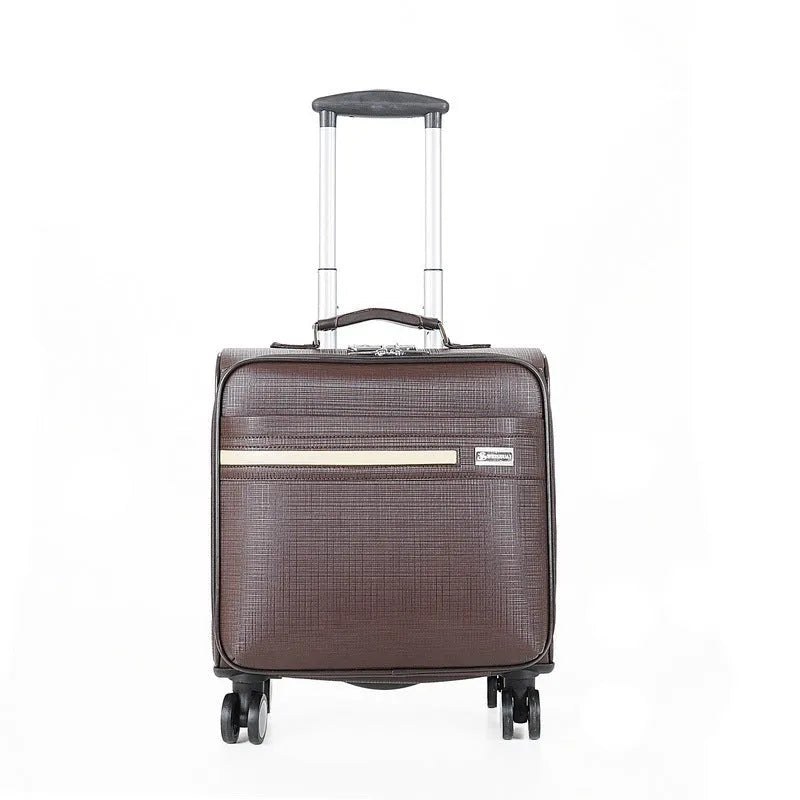 18-inch black PU leather business case with lock and airplane wheels