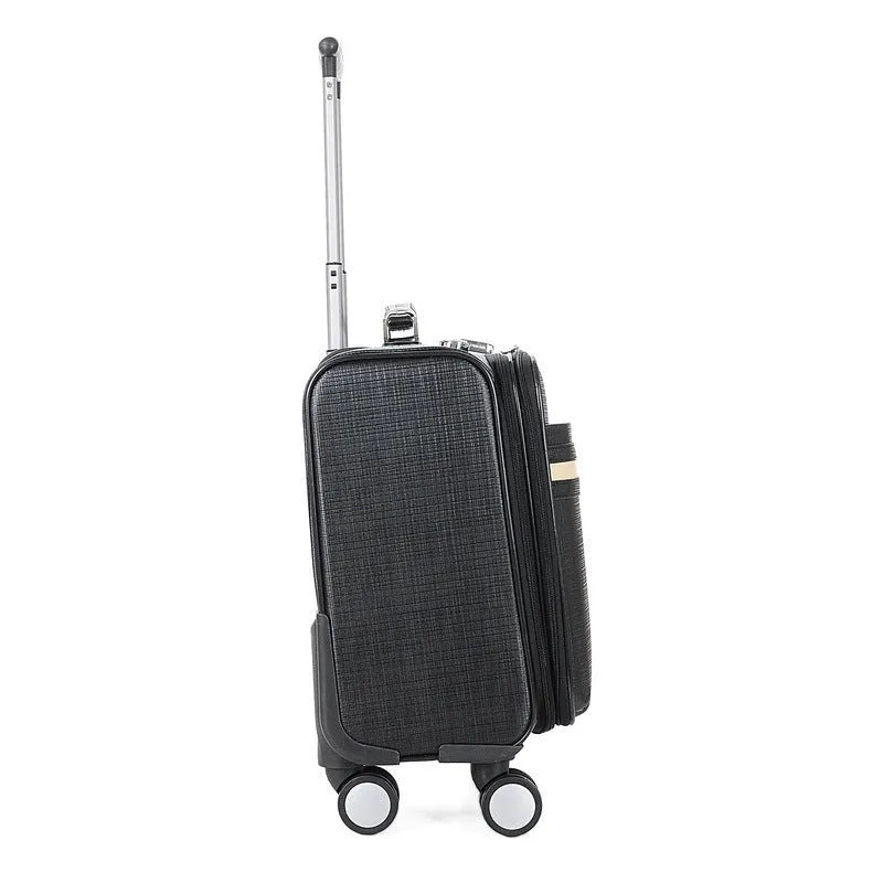 18-inch black PU leather business case with lock and airplane wheels