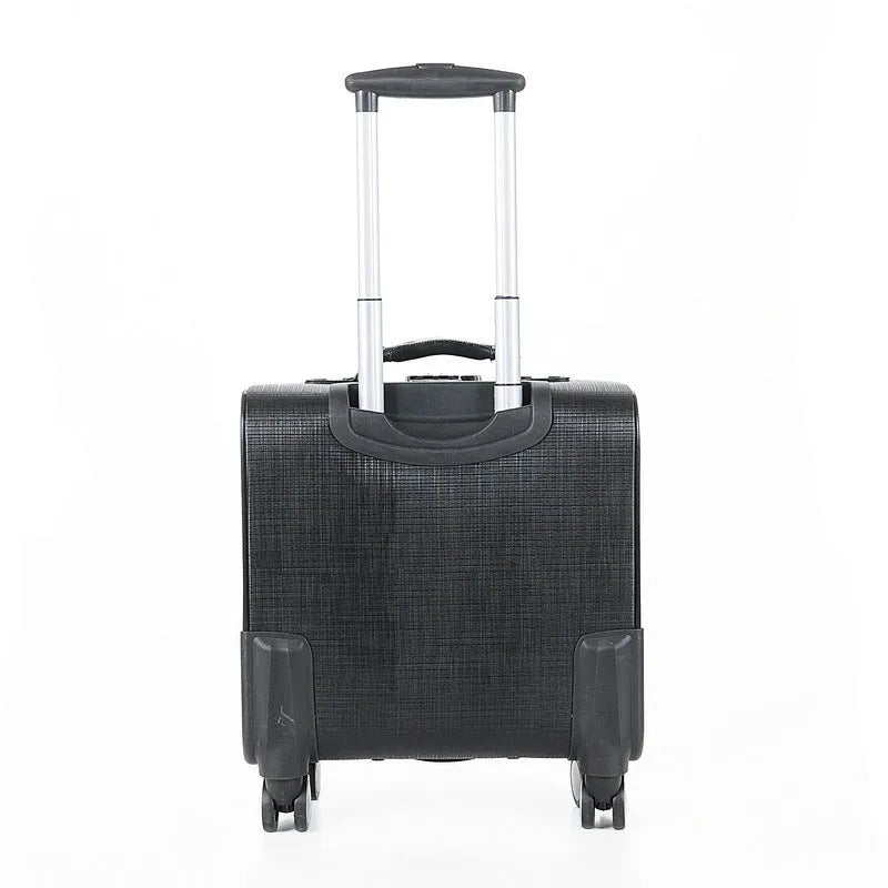 18-inch black PU leather business case with lock and airplane wheels
