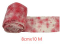 Roll of red dyed polyester gauze bandage for Halloween horror costumes and decorations.