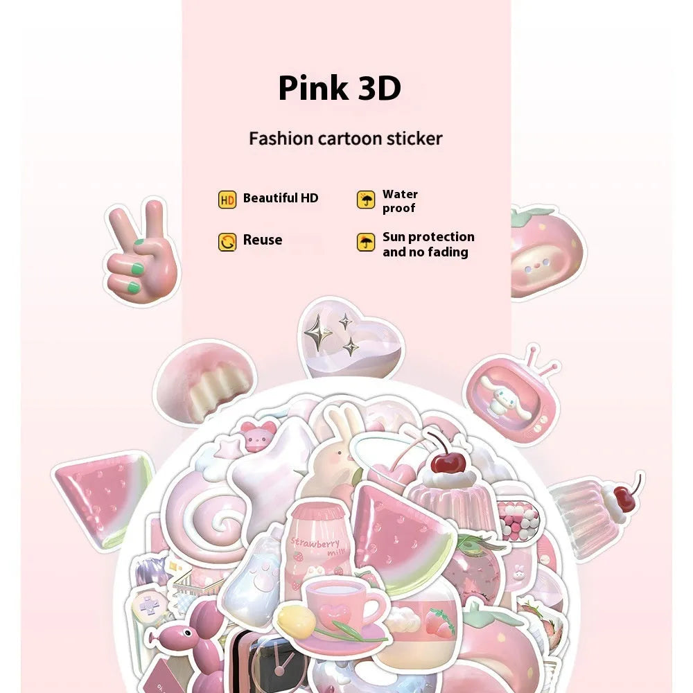 Pack of pink girl heart 3D decorative stickers showing two pattern styles, 63 pieces.