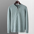 Men's diamond pattern wool half-zip sweater in light camel colour with loose fit