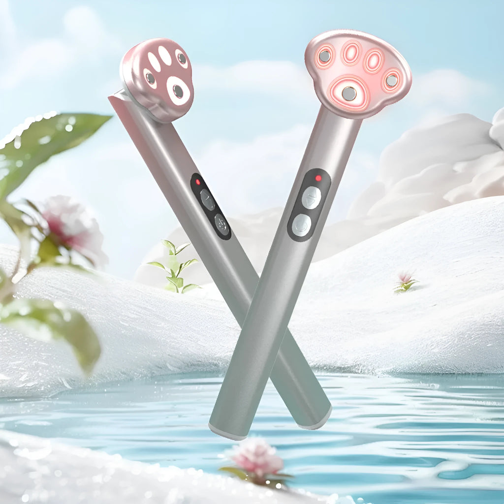 Gradient pink Cats Paw eye massager with micro-current vibration and colour light therapy