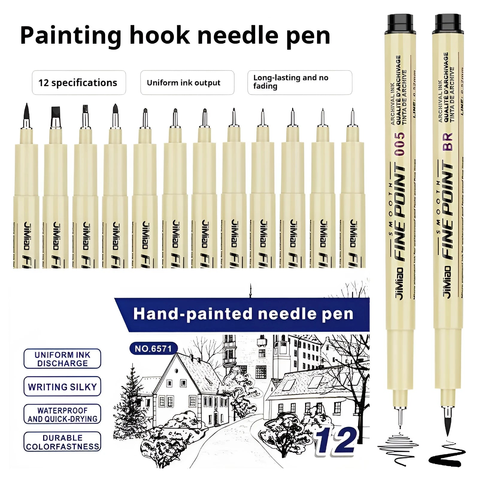 Waterproof needle drawing pen with syringe cartoon design, black ink and 133mm plastic body for sketching