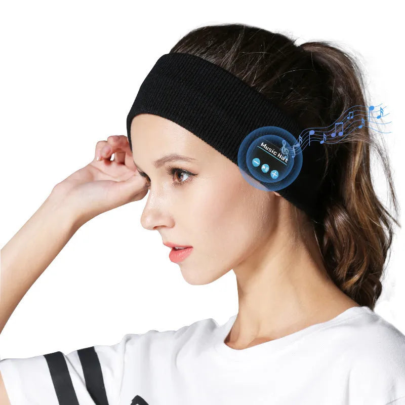 Bluetooth 5.4 sports headband with removable washable fabric and integrated wireless earphones