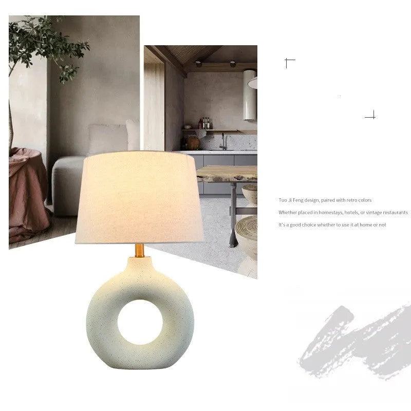 Japanese style pottery pot table lamp with button switch in white or black colour